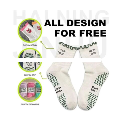 High quality gym pilates anti slip socks custom branded frilly ruffle pilates grip socks with logo
