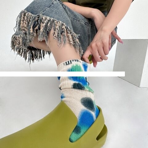 Summer Color Tie Dye Gradient Thick Thread Cotton Sports Socks Double Needle Breathable Custom Logo Socks