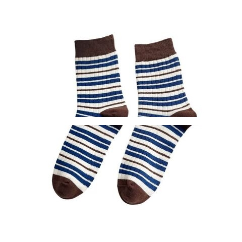 Men s plush cotton socks, double needle striped color blocking casual sports mid length socks