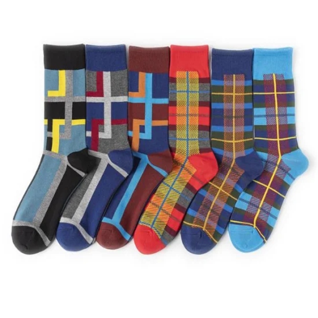 Customized Bamboo Business Man Socks Wholesale Happy Color Geometric 100 Bamboo Dress Crew Socks for Men