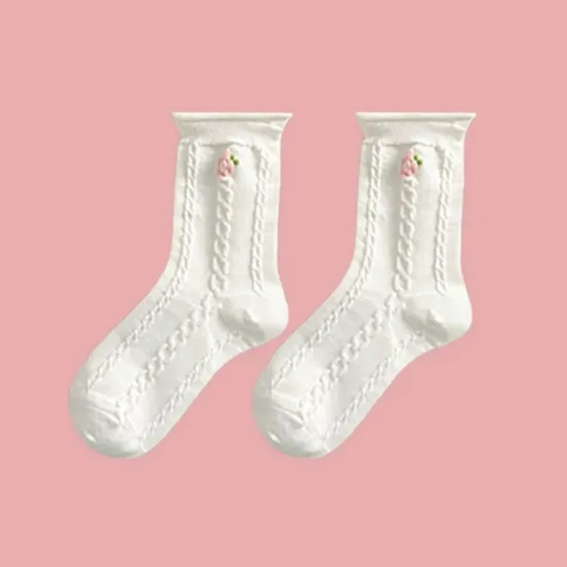 White Socks Women′s Medium Spring and Summer Thin High-Value Cute Lace Japanese Jk Simple Thigh High Socks