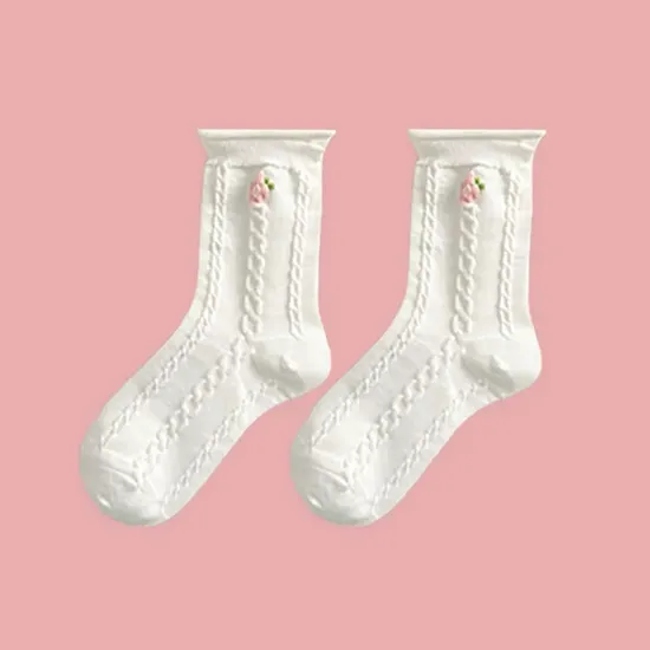 White Socks Women′s Medium Spring and Summer Thin High-Value Cute Lace Japanese Jk Simple Thigh High Socks