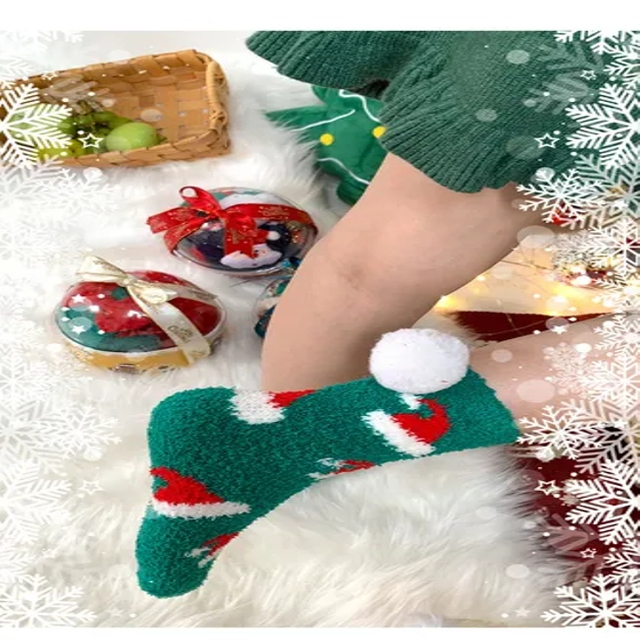 Christmas Gift Box Crystal Ball 2 Pairs Cute Cartoon Thickened Women′s Socks Bow Coral Velvet Home Floor Socks