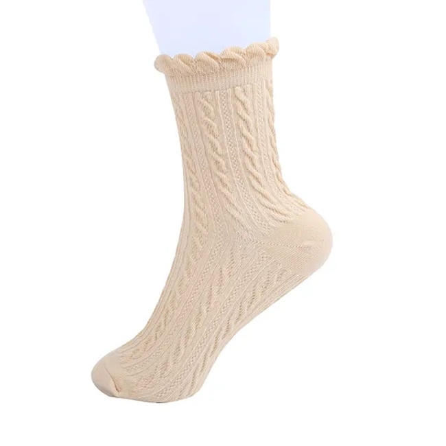 Socks Women′s Solid Color Bubble Mouth Twisted Dark Flower Socks Student Japanese Sweet Stacked Socks MID-Calf Socks