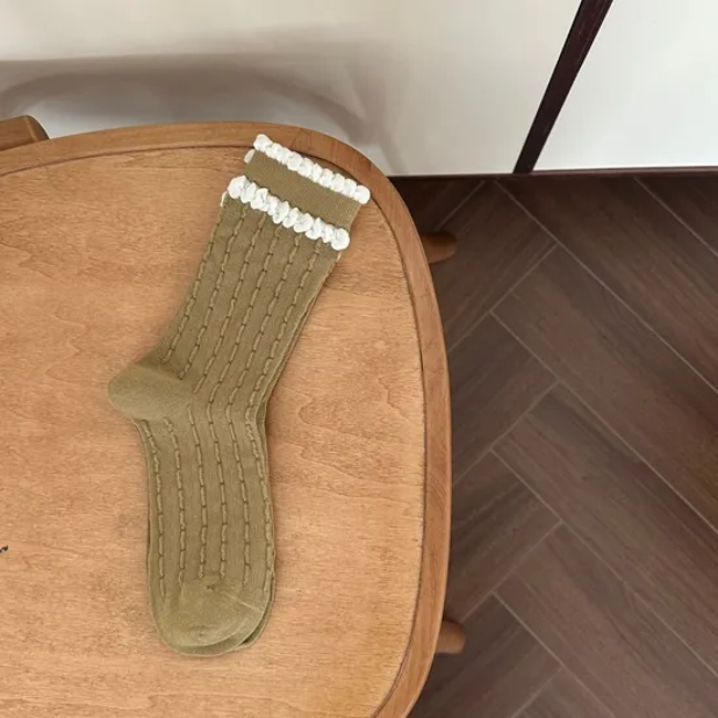 Bubble Lace Reverse Knit Loose Knit Boneless Autumn Hundreds of Basic Four Seasons MID-Calf Student Women′s Socks Pile Socks
