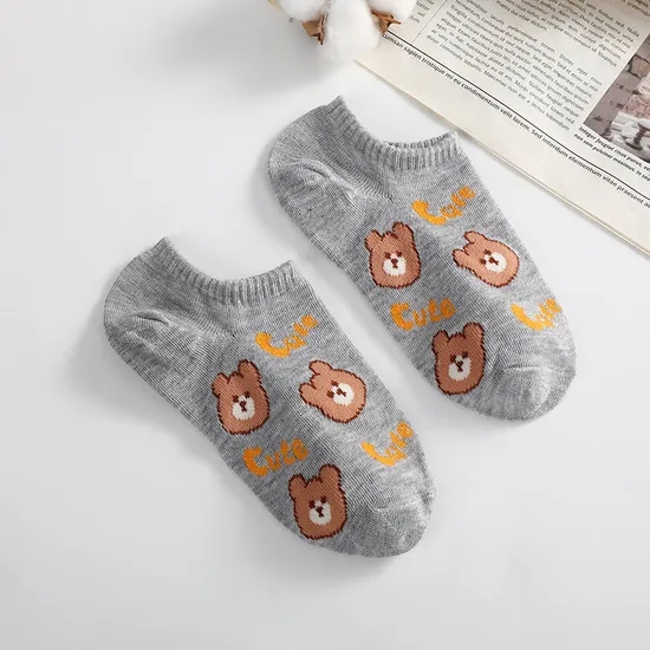 Cartoon Bear Boat Socks Women Japanese Sweet Style Short Socks Summer Thin Breathable Non-Drop Heel Shallow Socks