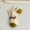 Boat Socks Non-Drop Heel Women′s Alphabet Mustard Green Blue Red Stripe College Style Retro Matching Color Combed Cotton Boat Socks Short Socks