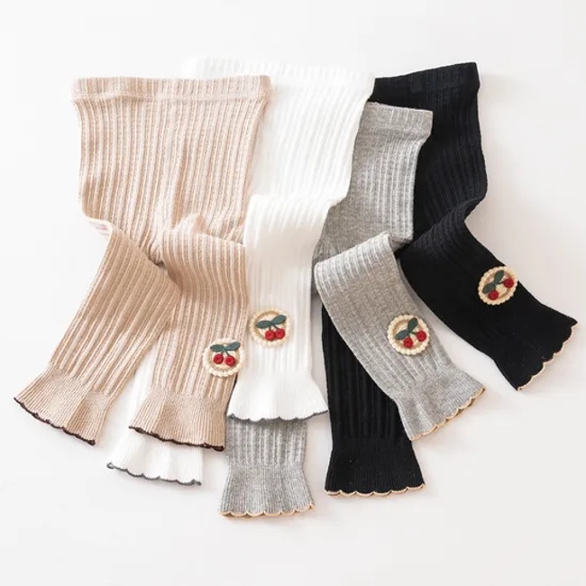 Girls Bottom Trousers Outer Wear Autumn and Winter White Pants Cherry Little Children Baby Nine Minute Pants Infant Leggings Socks