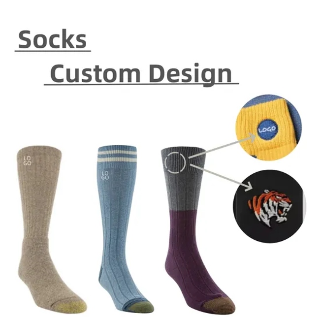 Custom Design Embroidered Logo Classic Mens Hampton Crew Dress Socks