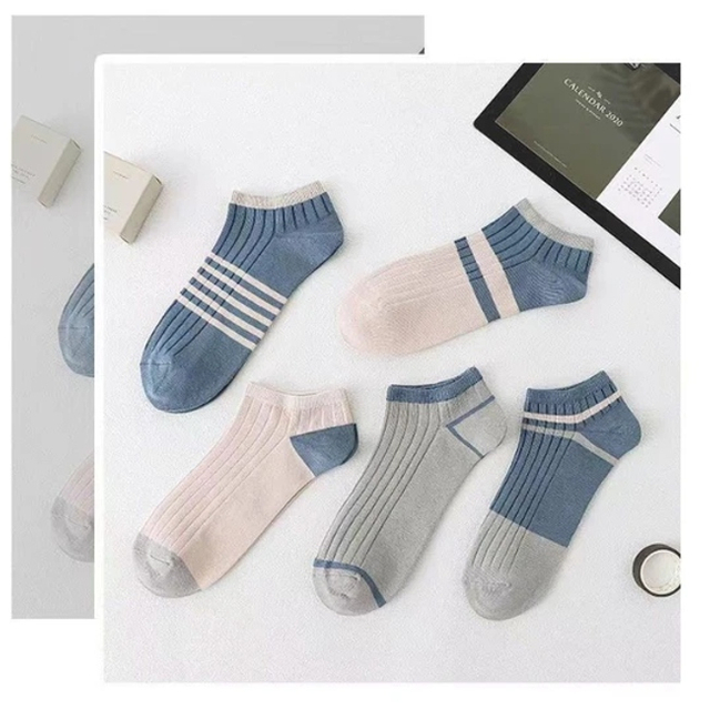 Summer Casual Business Stripes Thin Shallow Mouth Invisible Ankle Cotton Grip Socks