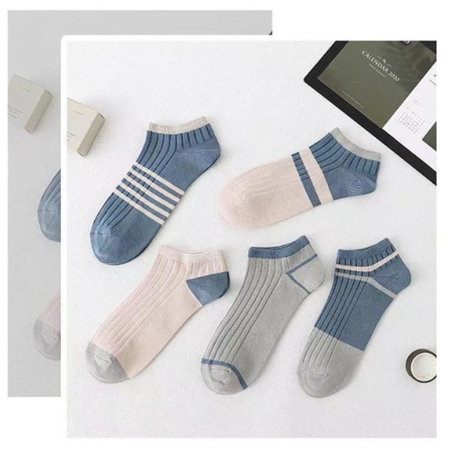 Summer Casual Business Stripes Thin Shallow Mouth Invisible Ankle Cotton Grip Socks