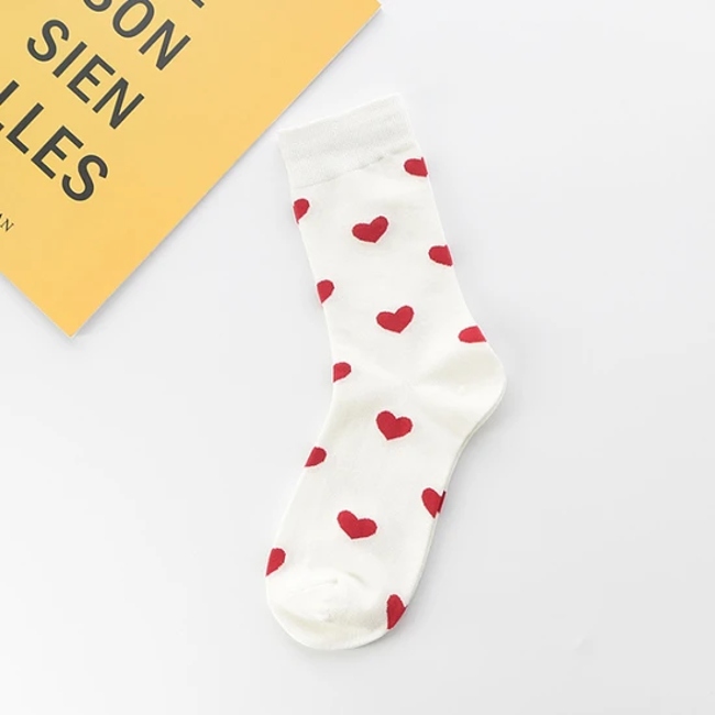 Hf Women Color Heart Shape Tube Versatile Valentine′s Day Stockings Socks