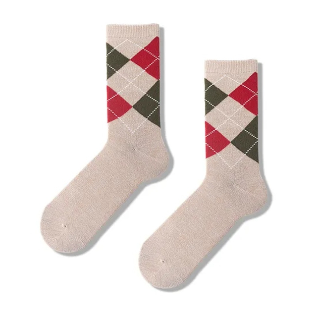 Fashion Diamond Boneless Business Men′s Socks MID-Tube Argyle Pattern Plain Cotton Socks