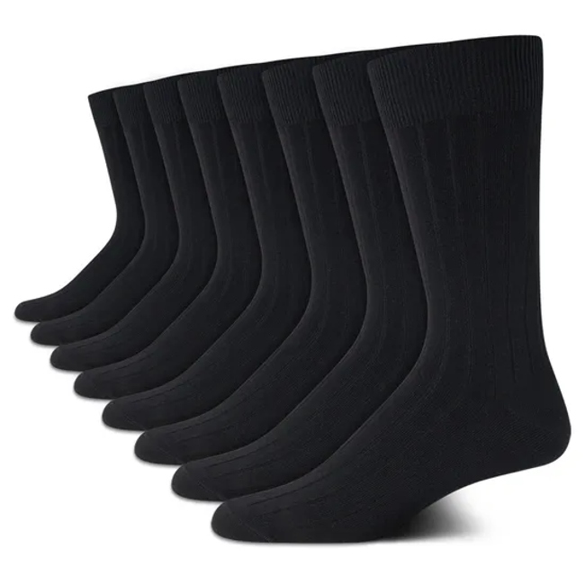 Custom Logo 100% Cotton Double Needle Solid Comfortable Mens Dress Crew Socks