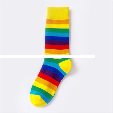 New Fashion Rainbow Socks Cotton Knit Women s Striped Crew Socks Street Personality Cotton Socks For Women