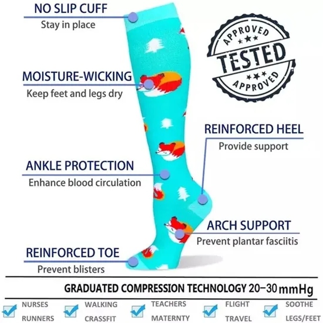 Compression Socks Funny Animal & Alien Socks Running Men Women Compression Socks for Medical, Edema, Diabetes, Varicose Veins