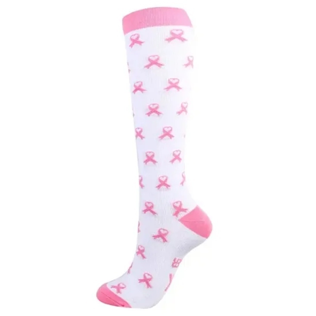 Private Label Pink Ribbon Compression Socks Custom Breast