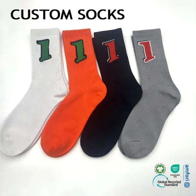 Crew Logo Design Running Cushion Brand Cycling Jacquard Compression Breathable Customzied Sports Cotton Custom Socks