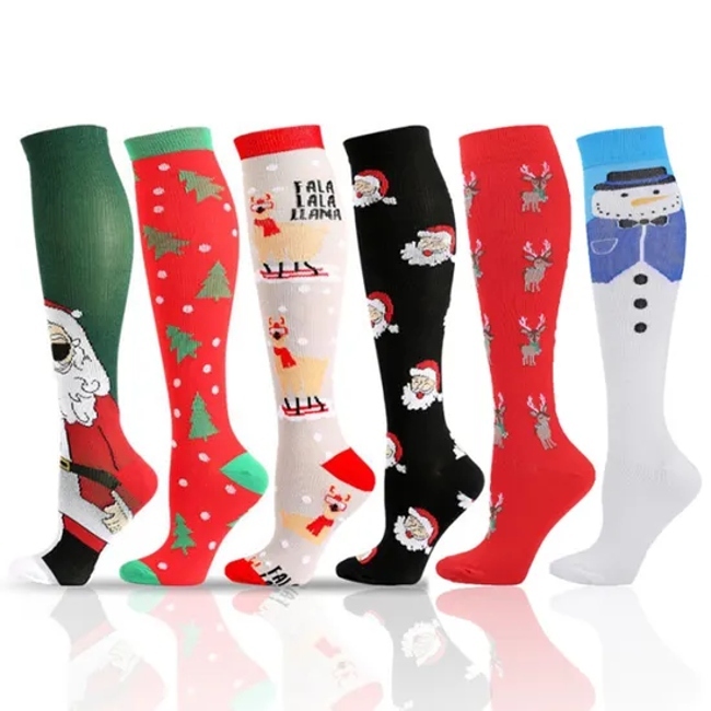 Newest Compression Socks Men Women Christmas Series Snowman Elk Santa Tree Christmas Pattern Compress Stockings