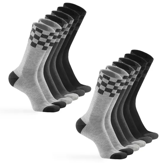 Custom Men Checkerboard Athletic Calf Breathable Cushion Crew Cotton Socks