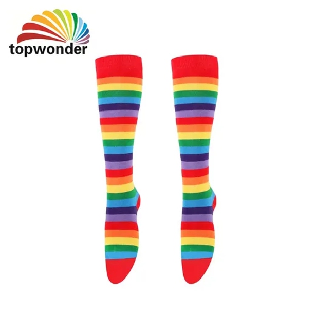 Customize All Designs of Colorful Rainbow Sock Striped Sock Over Knee High Sock in Many Colors, Sizes and Material