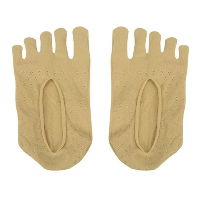 Summer Women′s Five-Finger Thin Plum Mesh Breathable Invisible Shallow Mouth Boat Socks Heel Silicone Toe Socks