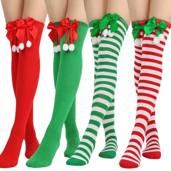 Customize All Designs of Colorful Rainbow Sock Stripe Sock Over Knee High Sock Bow Stocking Party Stocking in Many Colors, Sizes and Material