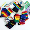 Wholesale Striped Vintage Fashion Design Cotton Newborn Baby Unisex Rainbow Custom Ankle Socks with Lace for Boy and Girl