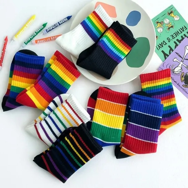 Wholesale Striped Vintage Fashion Design Cotton Newborn Baby Unisex Rainbow Custom Ankle Socks with Lace for Boy and Girl