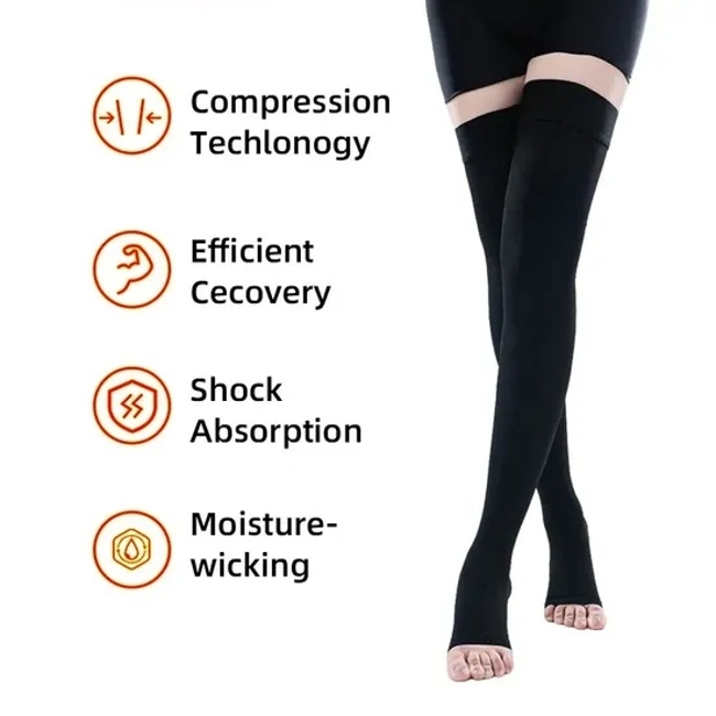 Agna Factory Price Nylon Compression Veins Stocking OEM Black Support Medical Stockings Varicose Medical Over Knee Socks 20-30mmhg
