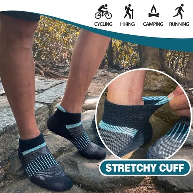 Custom Merino Wool Ankle Running Hiking Compression Breathable Thick Cushion No Show Men Socks