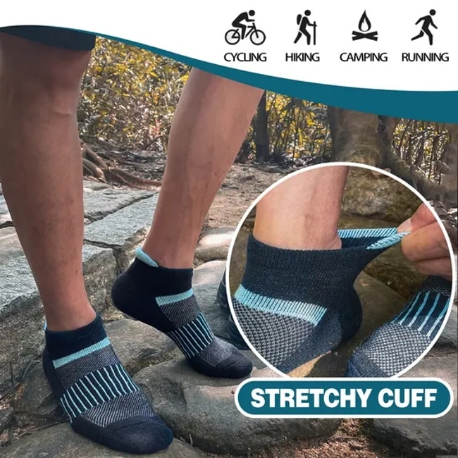 Custom Merino Wool Ankle Running Hiking Compression Breathable Thick Cushion No Show Men Socks