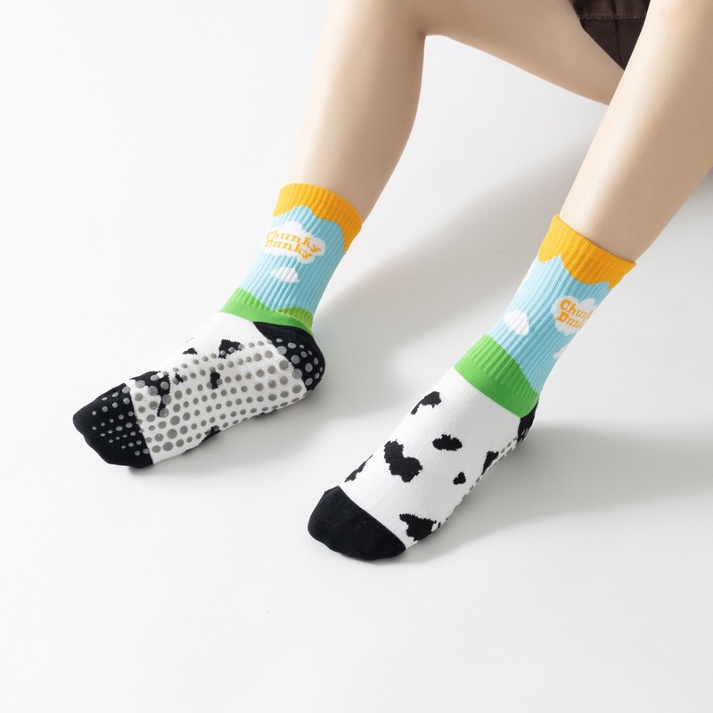 wholesale deals New Cotton Creative Printed Mid-calf Yoga Socks Pilates Socks Non-slip Sports Socks Indoor Dance Fitness 