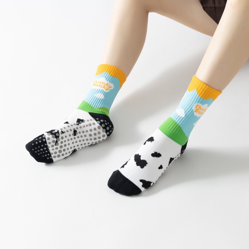 wholesale deals New Cotton Creative Printed Mid-calf Yoga Socks Pilates Socks Non-slip Sports Socks Indoor Dance Fitness 