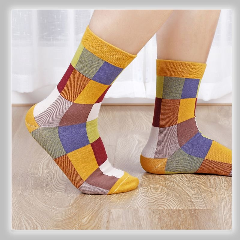 quality assurance Combed Cotton Men's Socks Spring and Autumn Compression Socks Fashion Colorful Square Happy Dress Socks Men 