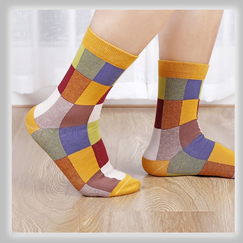 quality assurance Combed Cotton Men's Socks Spring and Autumn Compression Socks Fashion Colorful Square Happy Dress Socks Men 