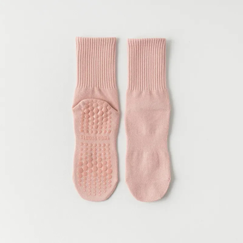 artisan crafted Solid Color Mid Calf Yoga Socks Women Anti Slip Pilates Socks Indoor Dance Trampoline Floor Training Fitness 