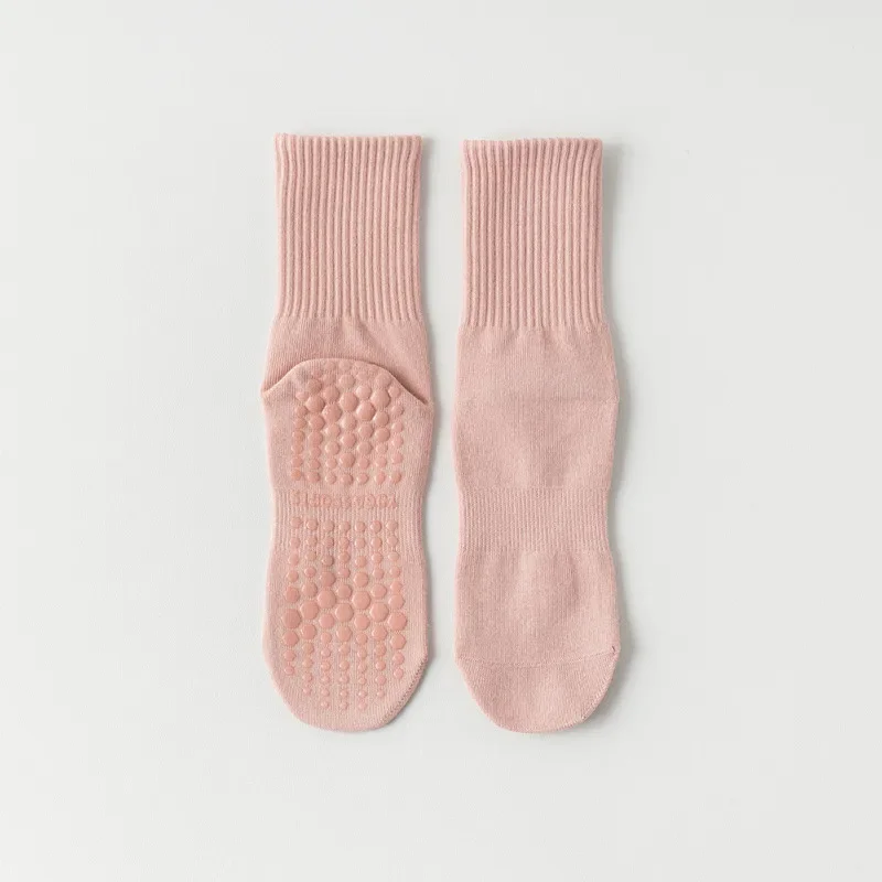 artisan crafted Solid Color Mid Calf Yoga Socks Women Anti Slip Pilates Socks Indoor Dance Trampoline Floor Training Fitness 