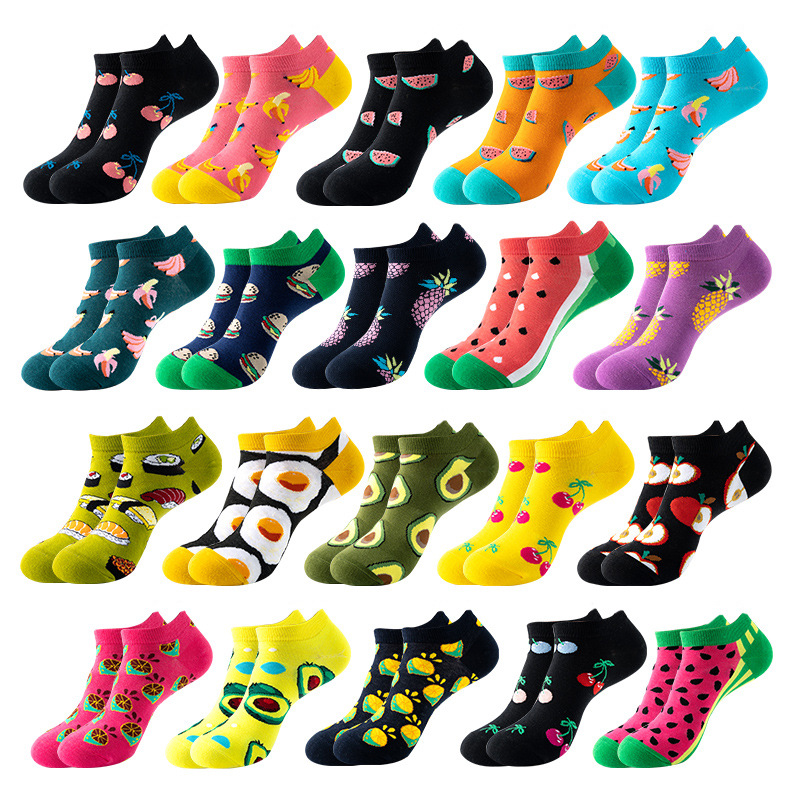 light customization New Fashion Harajuku Fruit avocado Funny Cotton Happy Invisible Summer Boat Socks Women Men Short low Cute 