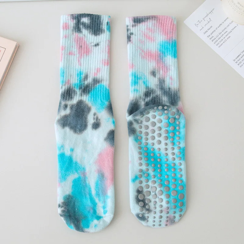 top-notch Silicone Anti-slip Professional Yoga Socks Women Tie-dyed Cotton Pilates Socks Women Short Home Workout Floor Dance 