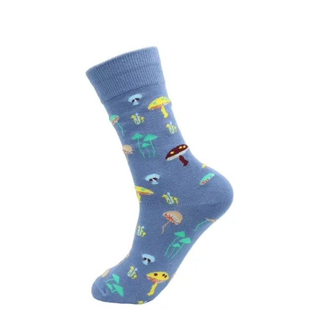 OEM Manufacturer High Quality Colorful Happy Novelty Cartoon Animal Fruits Marine Organism Crew Cotton Men Socks