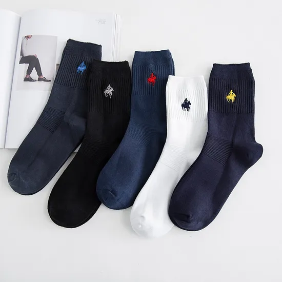 Custom Socks Embroidery Logo Socks Men Combed Cotton Embroidered Middle Tube Men Crew Socks Custom Logo