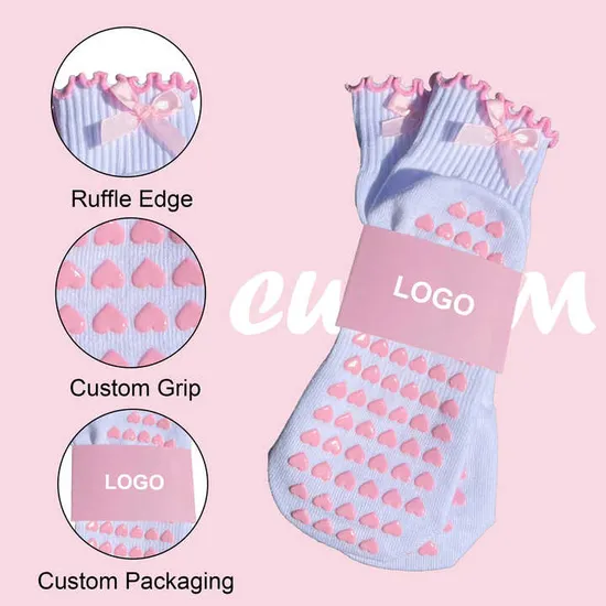 Anti-Slip Custom Design Embroidered Women Grip Sock Cotton Custom Logo Fitness Yoga Pilates Socks