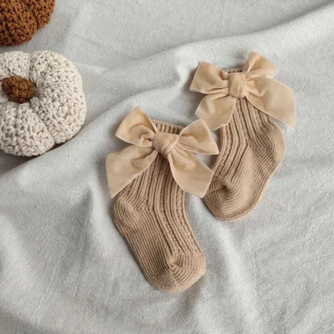 Cozy Custom Logo Big Bow Wool Baby Socks for Fall