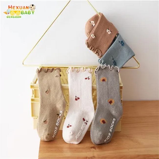 Cute Knitted Socks for Baby Girls Summer Casual Infant Socks with Antislip Rubber Soles High Crew Breathable Cotton for Toddlers