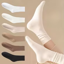 Factory Direct Of women s Socks Mid Tube Stacked Socks Solid Color Flat Bottom Casual Socks Black And White Spring And Autumn 