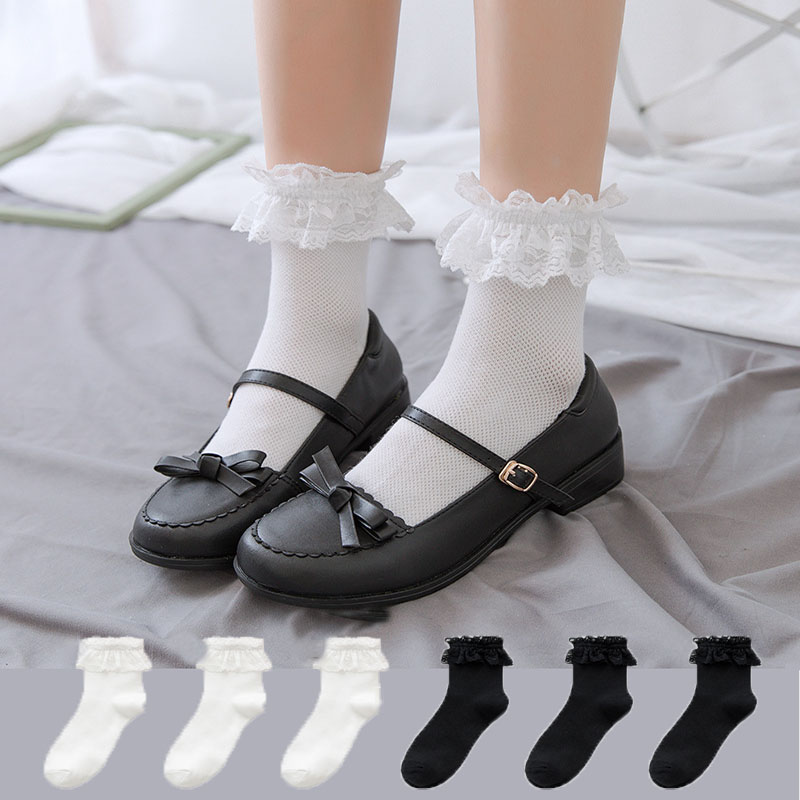 Cost-effective White Socks women Summer Mid Sleeve Uniform Socks Cute Fashion High Quality Solid Color Sweet Lace 