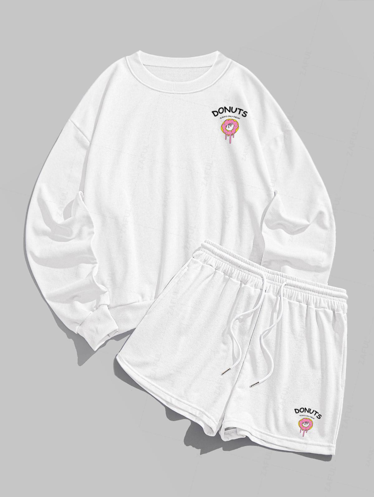 Warehousing Service women s Letter Donuts Graphic Printed Crew Neck Pullover Sports Sweatshirt And Drawstring Shorts 