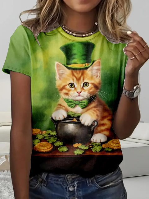 premium products women St Patrick S Day T Shirt Full Print Glitter Graphic Crew Neck Short Sleeve Tshirts New In Casual Party T 