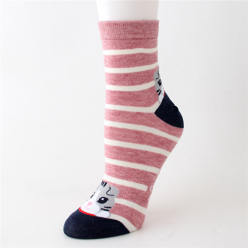growing buyer women Striped Cartoon Socks Autumn Winter Colorful Cat Face Cotton Sock Ladies Female Funny Animal Cotton Sock 